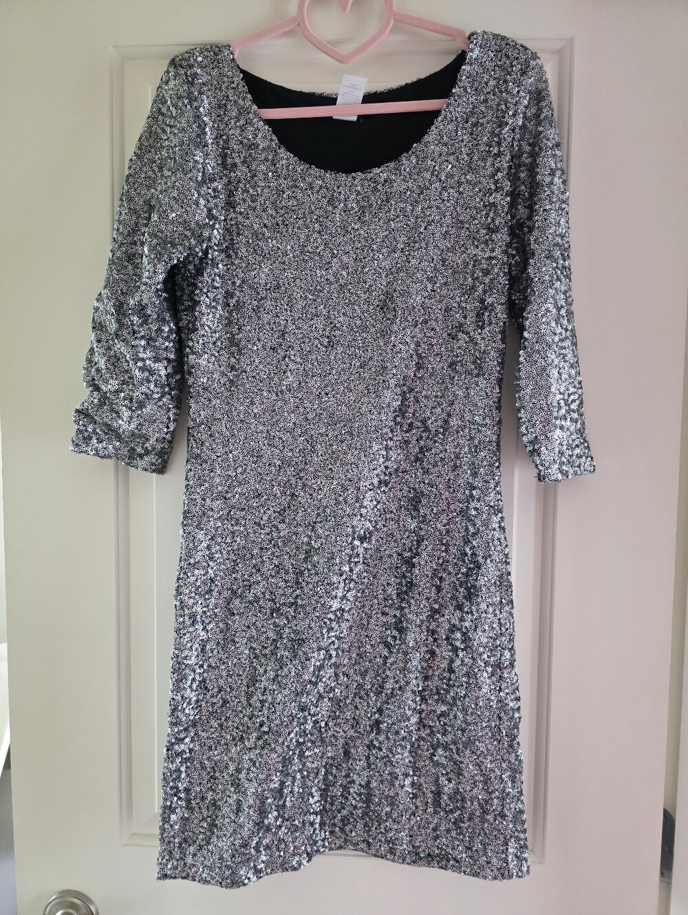 Silver Sequined 3/4 Sleeve Dress